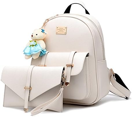 Fayland Women Teens Girls Casual Leather Backpack Purse Satchel Shoulder Bags College Off-white