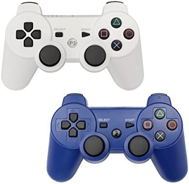 HBetterTech PS3 Controller 2 Pack Wireless Bluetooth Six Axis Controllers Gamepad for PlayStation 3 Dualshock 3 (1White + 1Blue)