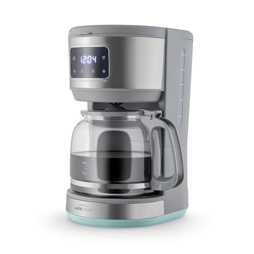 JadeCook Jade Cafetera Programable de Goteo 12 Tazas, 1.8 L, Panel Touch, Sistema Antigoteo, Jarra de Cristal, Color Plateado C0545-00