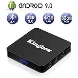Kingbox Android TV Box 9.0, K4 S Android Box with 4GB RAM 32GB ROM Quad-Core Support BT 4.1/ WiFi/ 4K/ 3D/ H.265 Smart TV Box with Remote (2019 Newest Version)