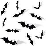 Coogam 60PCS Halloween 3D Bats Decoration, 4 Different Sizes Realistic PVC Scary Bat Sticker for Home Decor DIY Window Decal Bathroom Indoor Hallowmas Party Supplies