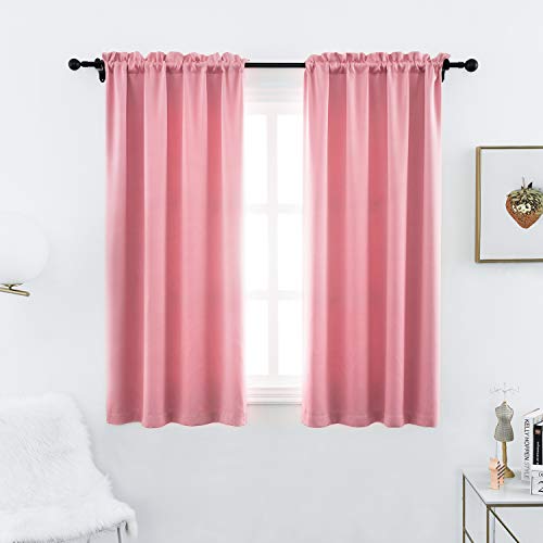 Anjee Blackout Curtains Panels for Kids Room - Noise Reducing Thermal Insulated Rod Pocket Blackout Window Drapes (2 Panels, 38 x 54 Inch, Pink)