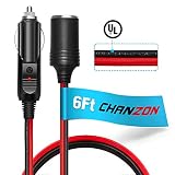 [UL Wire]Chanzon Pure Copper 6Ft Cigarette Lighter Extension Cord 12V 16AWG Heavy Duty Cable Fused Auto DC Power Plug 12 24 Volt for Car Tire Inflator Cleaner Male Female Socket Adapter