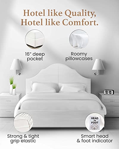 100% Egyptian Cotton Bed Sheets Queen, 1000 TC Cooling Sheets, 4 Pc White Queen Bed Sheets Set, 16 inch Deep Pocket Queen Sheet Set, Bedsheets Queen Size Set with 2 Pillowcases, Fitted & Flat Sheet