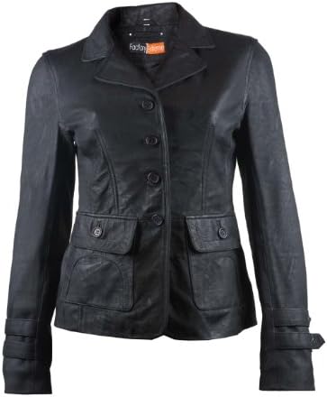 FactoryExtreme Babylonia Womens Black Leather Blazer, Small, Black