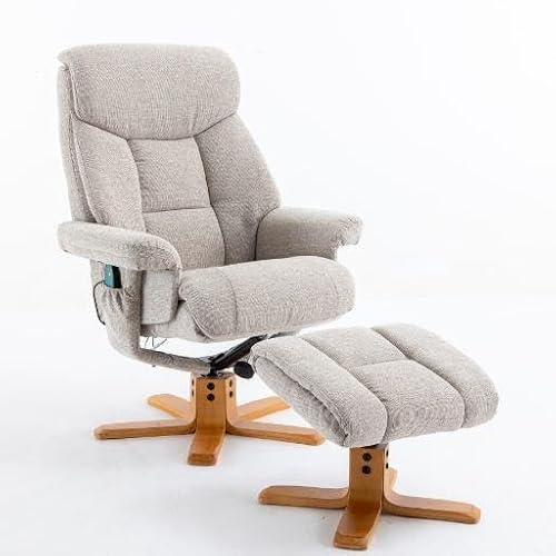 Morris Living Exmouth Fabric Swivel Recliner Massage Chair & Footstool in Sand