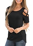 MONOLAR Crewneck Short Sleeve T Shirts for Women Cold Shoulder Tops and Blouses