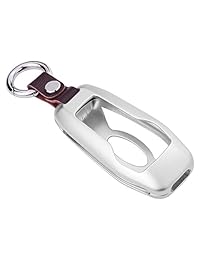M. Jvisun coche remoto de entrada sin llave Clave Carcasa Fob piel para Lincoln MKC MKX MKZ Motor Start Stop inteligente llave de coche, carcasa protectora de aluminio Premium piel auténtica con llavero