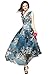 Joy EnvyLand Women V-neck Flower Prom Party Tunic Long Cocktail Beach Dress,Blue, S.
