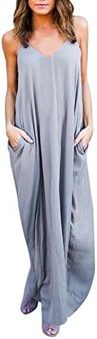 ASeir Hippie Boho Plain Loose Dress Summer Cocktail Party Beach Long Maxi Dress (M)