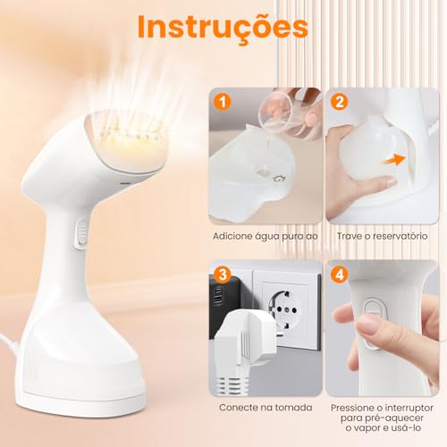 QFUN 127V Vaporizador de Roupas e Passadeira a Vapor Portátil 2 em 1 1200W – Aquece em 30s, Kit Viagem com Acessórios, Funciona como Ferro a Vapor Portátil