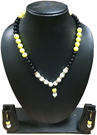 The Indian Arts Black-Yellow-white Color Pearl Pendant Necklace with Earings Fashion Jewelry for Womens