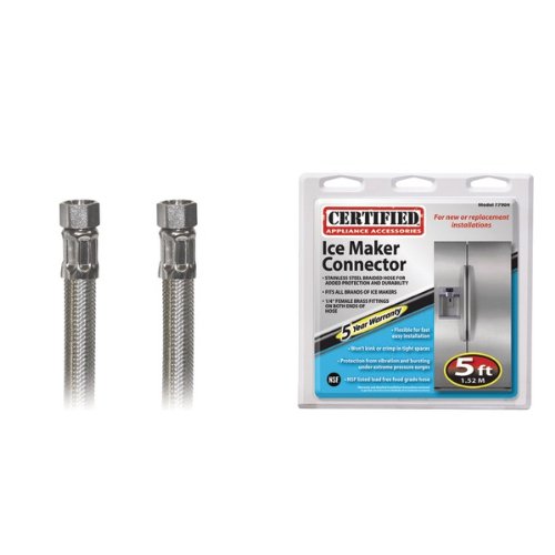 Certified Appliance Accessories Braided Stainless Steel Ice Maker Connector, 5ft