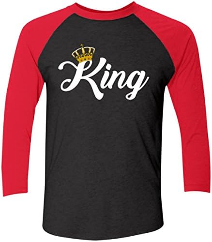 Kingdom Creations King and Queen Matching Couples Baseball T-Shirt Jersey, Unisex, XS-3XL, Black