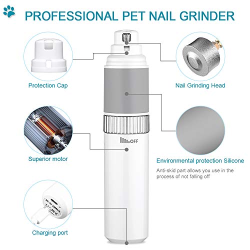 Pet Dog Nail Grinder - New Version Stepless Speed Adjustment and Lower Noise,Powerful Dog Nail Clipper Trimmer for Small Medium Large Dogs Cats,Painless Paws Grooming, Trimming, Shaping, Smoothing