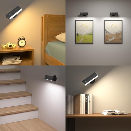 YiLaie Interior Wall Sconce, Wall Light without Cable with Remote Controls, 3 Colour Temperatures, Touch Control, Wall Lamp without Cable Suitable for Headboard Reading, Battery Operated for