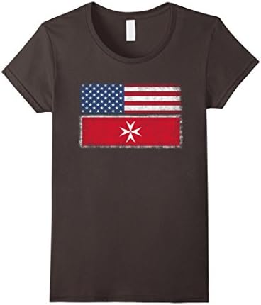 Womens Maltese American Flag T-shirt Malta Heritage Cross Knights XL Asphalt