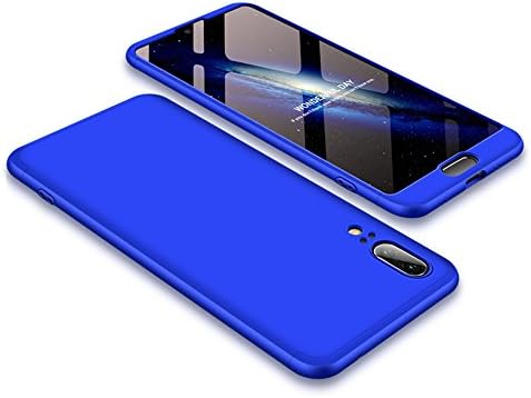 Huawei P20 Case Slim 3 in 1 Hard PC Matte Surface Non Slip Shockproof Anti-Scratches Full Body Protective Cover for P20 (2018) (Black Blue, Huawei P20) (Blue)