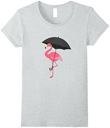 Womens Funny Women's Pink Flamingo Umbrella Tee Shirt T-Shirt Medium Heather Grey