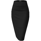 Hybrid & Company Women's Premium Nylon Ponte Stretch High Waist Pencil Suit Skirt Below Knee