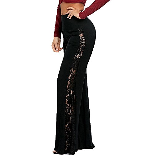 Todaies Womens Wide Leg Lounge Pants,Comfy Stretch Floral Print Drawstring Palazzo Pants (Black 9, L)