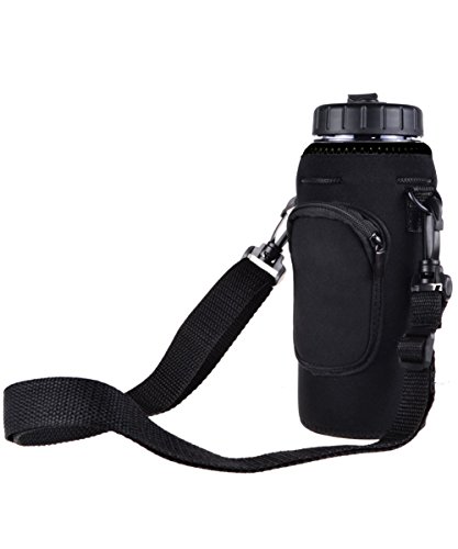 UPC 737590377440, Water Bottle Carrier,Neoprene Water Bottle Holder Adjustable Shoulder strap,Sling Insulated Custom Water Bottle Cover Case Pouch Outdoor Sports for Kid Children Women (black with strap)