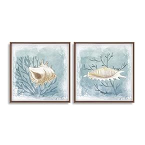 2 Piece Framed Canvas Wall Art for Living Room, Bedroom Conch Theme Canvas Prints for Home Decoration Ready to Hang - 16"x16"x2 Panels