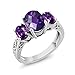 Gem Stone King 925 Sterling Silver Purple Amethyst 3-Stone Ring For Women (2.50 Cttw, Oval Checkerboard VS Gemstone Birthstone, Available 5,6,7,8,9)