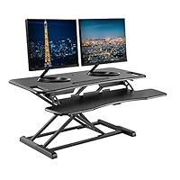 TechOrbits Standing Desk Converter - 37" Stand Up Desk Riser - Tabletop Sit Stand Desk Fits Dual Monitors - Two Tiered Height Adjustable Workstation with Removal Keyboard Tray