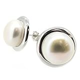 White Freshwater Cultured Pearl Button Earrings
