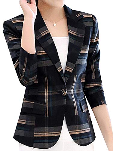 Ting room Womens Long Sleeves OL Business Plaid Formal Blazer Blue Medium
