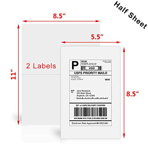 RyhamPaper Shipping Labels, 8.5'' x 11'' Half Sheet Shipping Address
