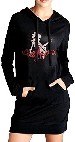 Womens Betty Boop Hoodie Black Long Sleeve Sweatshirt Dress With Pocket X-Large