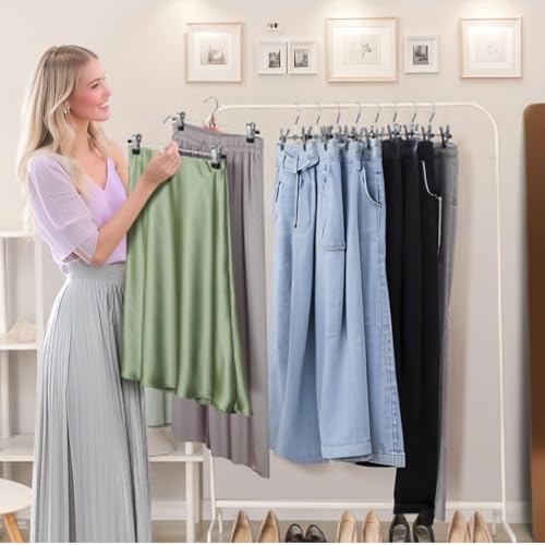 10Pack Trouser Hangers -Skirt Hangers with Adjustable Non Slip Clips Strong Chrome- Space Saving Pant Hangers,Heavy Duty Metal Hangers for Shorts Jeans Trousers Clothes Hangers (Black)