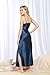 4Ping Women's Spring and Summer Imitation Silk Pajamas Long Paragraph Split Sexy Sling Sleep Dress Blue XL