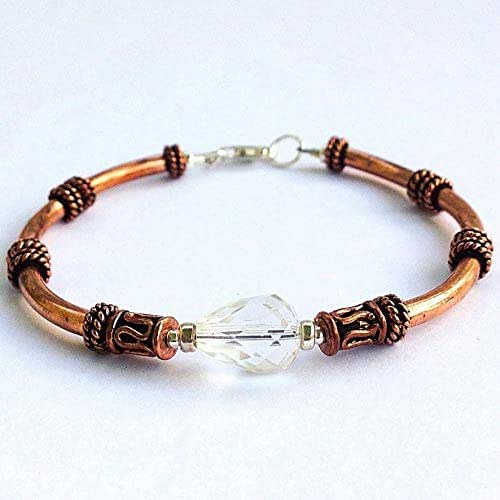 Copper Bracelet with Clear Quartz Crystal Gemstone, 7 Year