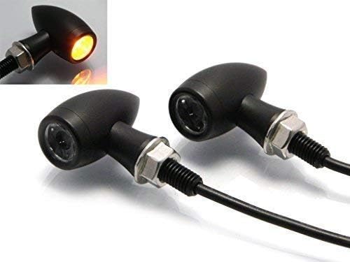 Motorcycle LED Matt Black Indicators Universal Turn Signals - Bullet Style x2, D: 20mm | L: 42mm | 8mm thread