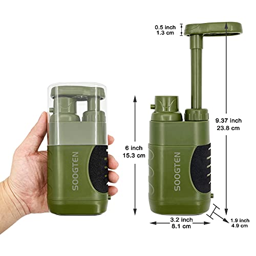 SOOGTEN Wild Emergency Portable Water Filter, Hand Pump Water Filter 0.01 Micron, 4 Filter Stages, Outdoor Gear - Camping, Hiking, Backpacking