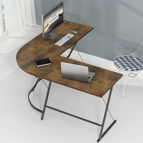 Molblly L Shaped Office Desk, 51'' Corner Computer Desk with Round