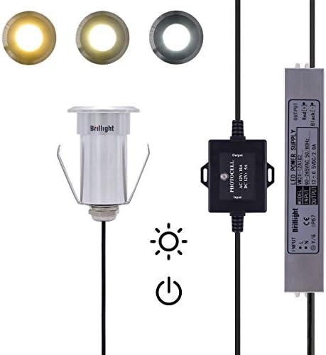 10-Pack 1W DC 12V LED Deck Light In-ground Well Step Riser Path Uplight Kit incl Photocell Sensor Switch &amp; Power Supply ( Warm White )