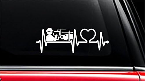Architecture Builder Construction Architect Heartbeat Lifeline Vinyl Die-Cut Decal Sticker for Car, Truck, Notebook, Laptop, Computer or Window (8", White)