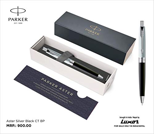Parker Aster Silver Black Ballpoint Pen With Chrome Trims