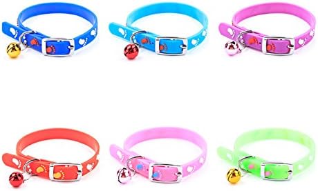 Winwin,Adjustable Waterproof New Generation Safe Soft TPR Rubber Collar with Bell 11.8" for Small,Medium Dogs &amp; Cats,Random Color Heart Steel Clip,No Fade Cute Footprint