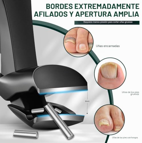Cortaúñas de cabeza en ángulo para uñas gruesas - cortauñas con recogedor, ergonómico alicates uñas pies de acero inoxidable, cortauñas pies para hombre y mujer grande (negro)