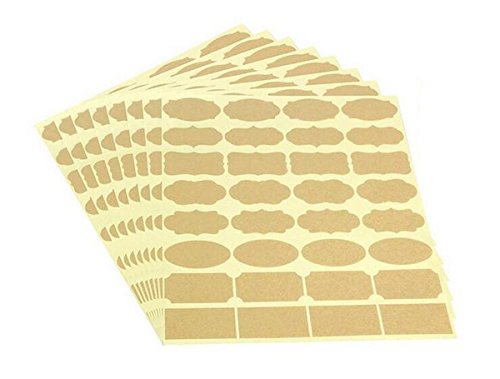 6 Sheets (192pcs) Fancy Kraft Paper Essential Oil Bottle Food Jars Labels Stickers Assorted Size Blank Kitchen Pantry Storage & Office Stickers Labels