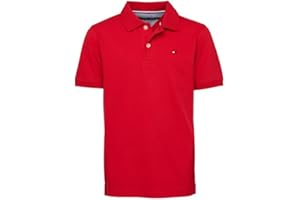 Tommy Hilfiger Boys Short Sleeve Premium Pique Polo Shirt, Button Closure, Soft & Comfortable