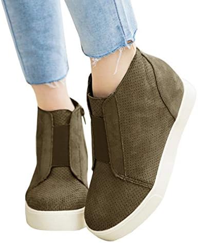 Womens Wedge Sneakers Platform Perforated Hidden Heel High Top Ankle Booties