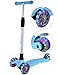 OUTON Kick Scooter for Kids 3 Wheel Lean to Steer Adjustable Height PU ABEC-7 Flasing Wheels Blue