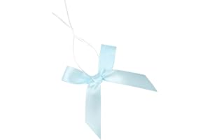 BeiLeiNiceHK 50 Pack Blue Twist Tie Bow, Pre Tied Bows,Christmas Satin Twist Tie Bows for Treat Bags,Packaging Bows for Candies and Apples, Pretied Ribbon Bows for DIY Decorations,Treat Bows