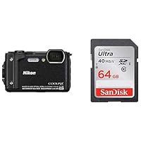 Nikon デジタルカメラ COOLPIX W300 BK クールピクス ブラック 防水 ＋ SanDisk エコパッケージ サンディスク ウルトラ SDXCカード 64GB Class10 UHS-I 読取り最大40MB/秒 SDSDUNH-064G-GHENN 10年保証